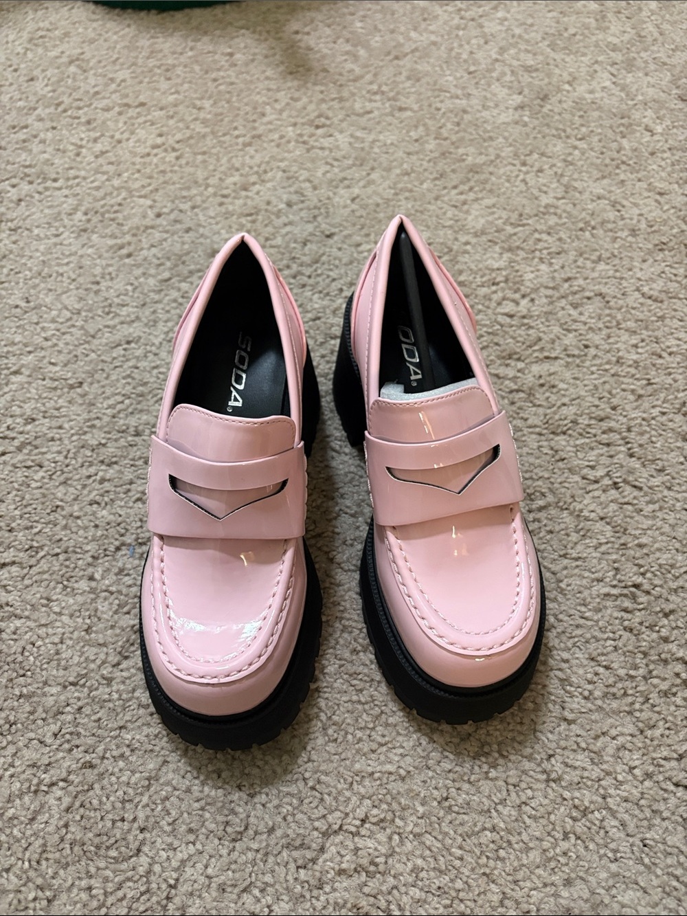 Soda Pink Patent Chunky Sole Loafers